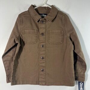 Boys Osh Kosh Canvas Button Shacket Tough for Play Brown 5T NWT Cotton Elastane